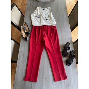 Chicos Red Pull On Straight Leg Ponte Trousers Pants Womens Size 2 US 12